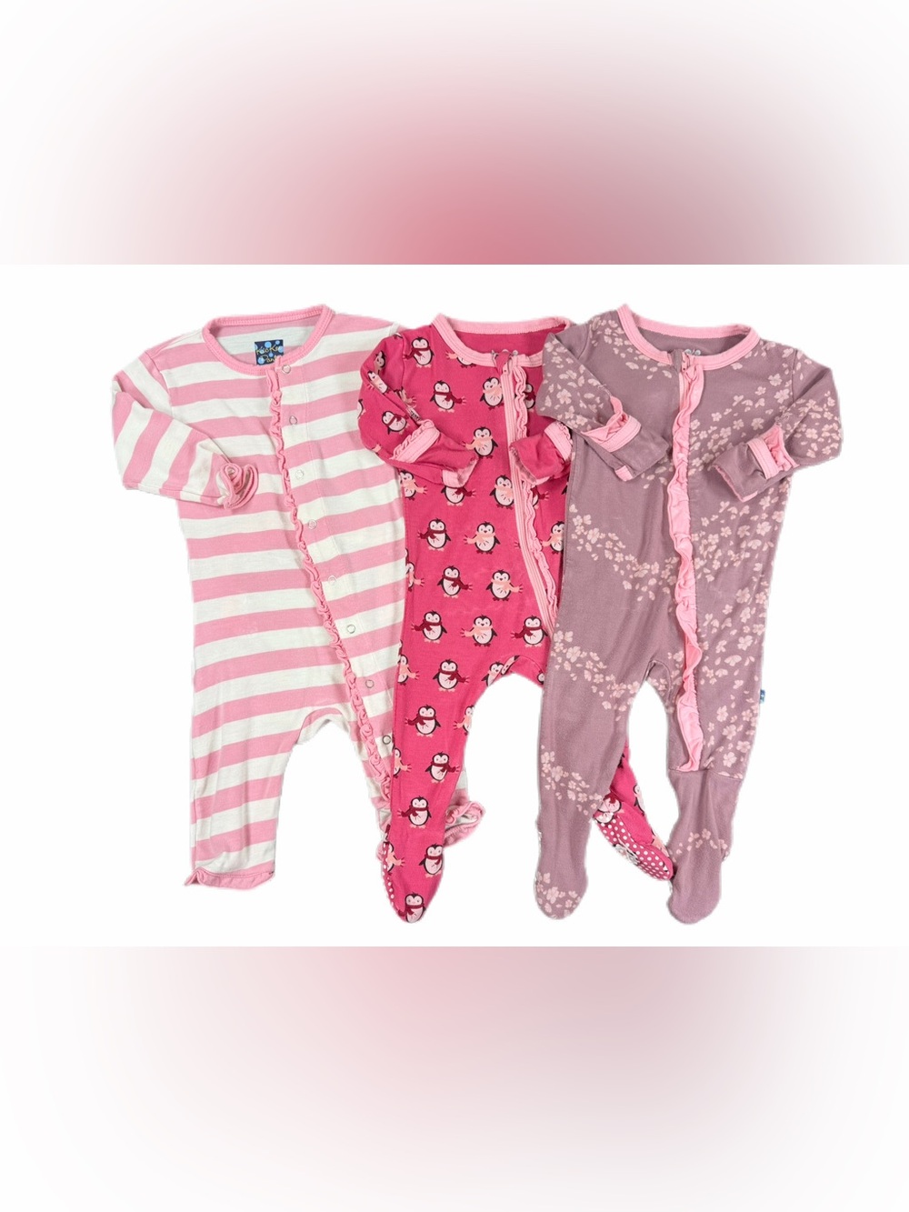 KICKEE PANTS Baby Girl Bundle of Bamboo Footies - 0-3M